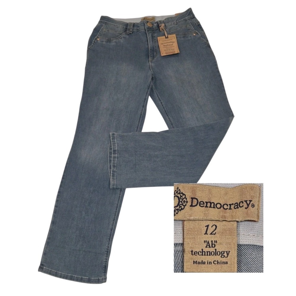 Democracy Boyfriend Booty Lift Jeans Size 12 Blue Mold & Hold Ab Tech 11.5" Rise